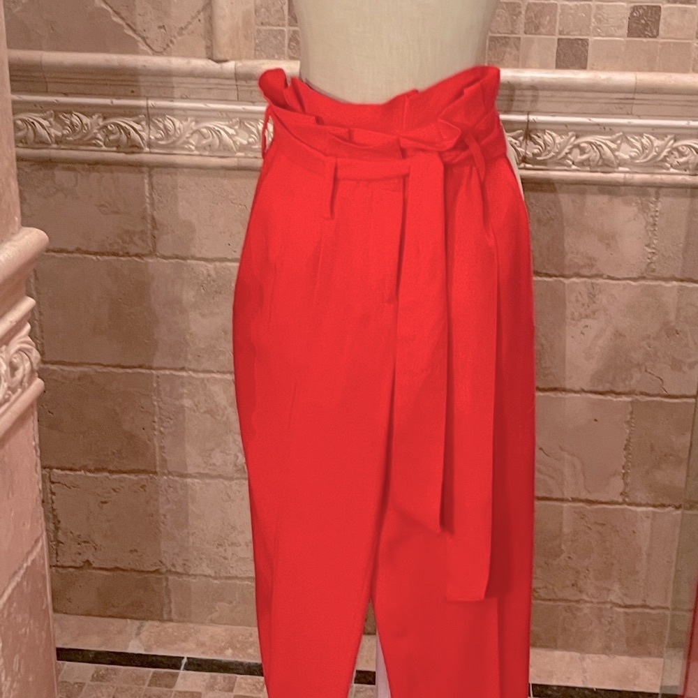 Boden Melina Paper Bag Waist Crop Red Pants - Picture 6 of 14